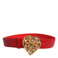 Dolce & Gabbana Red Calf Leather Embellished Metal Buckle Belt