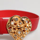Dolce & Gabbana Red Calf Leather Embellished Metal Buckle Belt