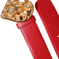 Dolce & Gabbana Red Calf Leather Embellished Metal Buckle Belt