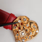 Dolce & Gabbana Red Calf Leather Embellished Metal Buckle Belt