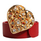Dolce & Gabbana Red Calf Leather Embellished Metal Buckle Belt