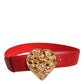 Dolce & Gabbana Red Calf Leather Embellished Metal Buckle Belt