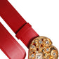 Dolce & Gabbana Red Calf Leather Embellished Metal Buckle Belt