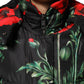 Dolce & Gabbana Black Floral Polyester Hooded Quilted Jacket
