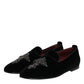 Dolce & Gabbana Black Velvet Embellished Loafer Slip On Shoes