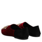 Dolce & Gabbana Black Red Velvet Embellished Slip On Shoes