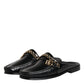 Dolce & Gabbana Black Leather DG Chain Embellished Sandals Shoes