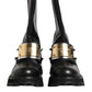 Dolce & Gabbana Black Leather DG Logo Plaque High Boots Shoes