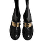 Dolce & Gabbana Black Leather DG Logo Plaque High Boots Shoes