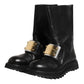 Dolce & Gabbana Black Leather DG Logo Plaque High Boots Shoes