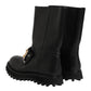 Dolce & Gabbana Black Leather DG Logo Plaque High Boots Shoes
