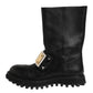 Dolce & Gabbana Black Leather DG Logo Plaque High Boots Shoes