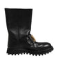 Dolce & Gabbana Black Leather DG Logo Plaque High Boots Shoes