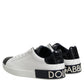 Dolce & Gabbana White Black Leather Portofino Sneaker Shoes
