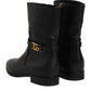 Dolce & Gabbana Black Leather Flats Logo Short Boots Shoes