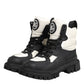 Dolce & Gabbana Black White Padded Lace Up Short Boots Shoes