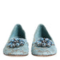 Dolce & Gabbana Blue Lace Crystal Ballet Flats Loafers Shoes