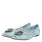 Dolce & Gabbana Blue Lace Crystal Ballet Flats Loafers Shoes