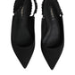 Dolce & Gabbana Black Crystal Charmeuse Slingback Shoes