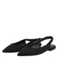 Dolce & Gabbana Black Crystal Charmeuse Slingback Shoes