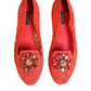 Dolce & Gabbana Orange Lace Crystal Ballet Flats Loafers Shoes