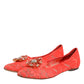 Dolce & Gabbana Orange Lace Crystal Ballet Flats Loafers Shoes