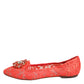 Dolce & Gabbana Orange Lace Crystal Ballet Flats Loafers Shoes