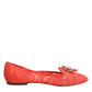 Dolce & Gabbana Orange Lace Crystal Ballet Flats Loafers Shoes
