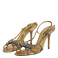 Dolce & Gabbana Gold Strass Ankle Strap Heels Sandals Shoes