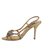 Dolce & Gabbana Gold Strass Ankle Strap Heels Sandals Shoes