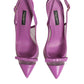 Dolce & Gabbana Purple Leather Mesh High Heels Slingback Shoes