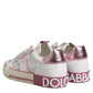 Dolce & Gabbana White Pink Leather Low Top Sneakers Shoes