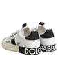 Dolce & Gabbana White Black Leather Low Top Sneakers Shoes