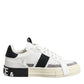 Dolce & Gabbana White Black Leather Low Top Sneakers Shoes