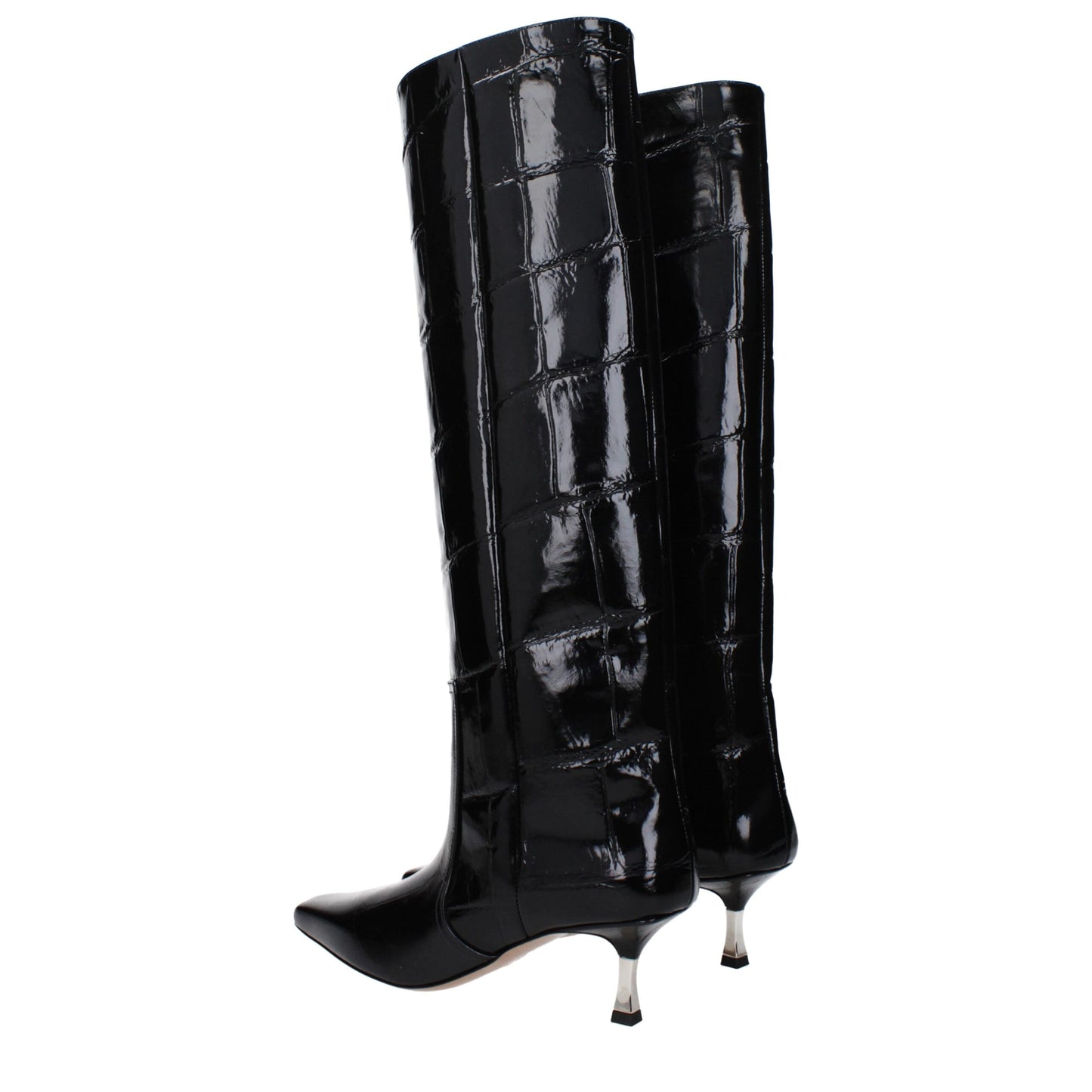Paris Texas Black Leather High Heel Boots