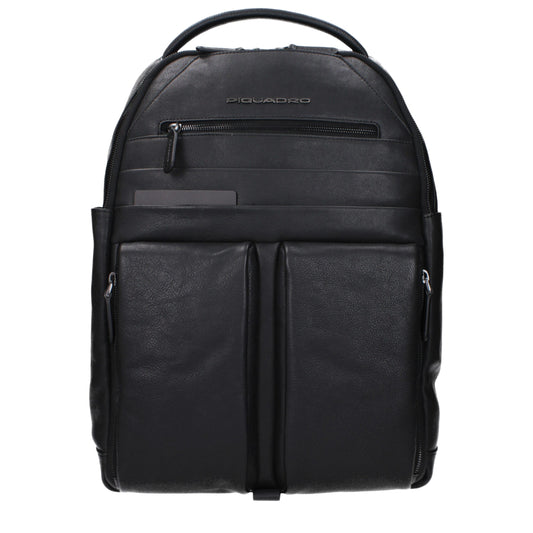 Piquadro Black Leather Backpack Mens Backpack