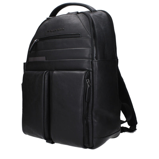 Piquadro Black Leather Backpack Mens Backpack