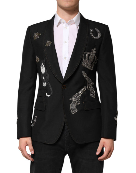 Dolce & Gabbana Black Bee Crown Embellished Suit Coat Blazer Mens Blazer