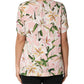 Dolce & Gabbana Pink Lily Printed Round Neck Blouse Top