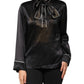 Dolce & Gabbana Black Silk Ascot Collared Button Blouse Top