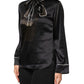 Dolce & Gabbana Black Silk Ascot Collared Button Blouse Top