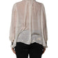 Dolce & Gabbana White Black Silk Long Sleeve Ascot Collar Top