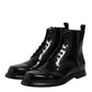Dolce & Gabbana Black Leather Lace Up Mid Calf Boots Shoes