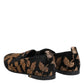 Dolce & Gabbana Black Floral Embroidery Men Loafers Shoes