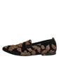 Dolce & Gabbana Black Floral Embroidery Men Loafers Shoes