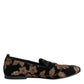 Dolce & Gabbana Black Floral Embroidery Men Loafers Shoes