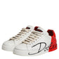 Dolce & Gabbana White Red Leather Logo Low Top Sneakers Shoes