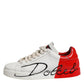 Dolce & Gabbana White Red Leather Logo Low Top Sneakers Shoes