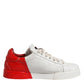 Dolce & Gabbana White Red Leather Logo Low Top Sneakers Shoes