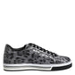 Dolce & Gabbana Gray Leather Leopard Low Top Sneakers Shoes